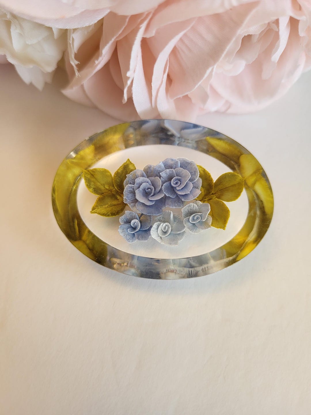 Lapel Pin Reverse Vintage Brooch Pin Lapel Reverse Mini Rose Petal Lucite Oval Mid ...