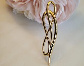 Vintage Bar Scribble Abstract Brooch Pin Lapel Signed Trifari Elongated Classic Timeless Scarf Enhancer Goldplated Costume Jewelry Gift