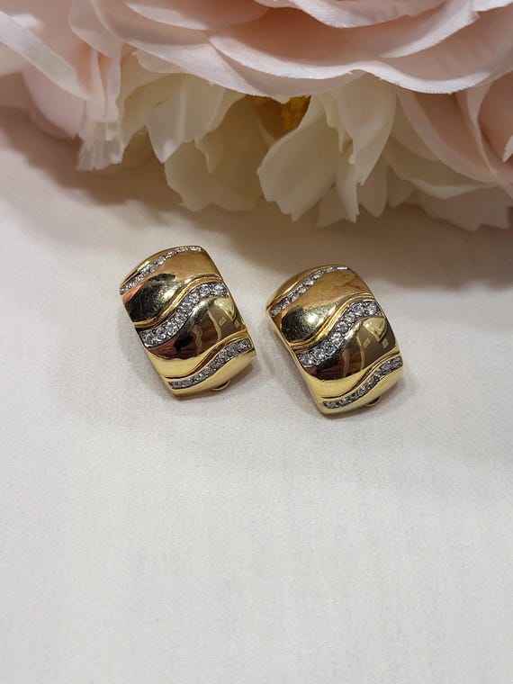 Earrings Inspired C Shape, Chunky, Wave Sparkle C… - image 1