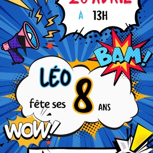 Comic book invitation card, birthday, comic, birthday, kid