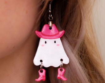 Cowboy Ghost Earrings | Western Statement Earrings | Shrinky Dink
