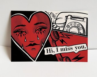 Hi, I miss you... | Crying Heart Valentine Postcard