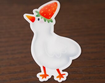 Strawberry Duck Matte Vinyl Sticker | Cottagecore Decal