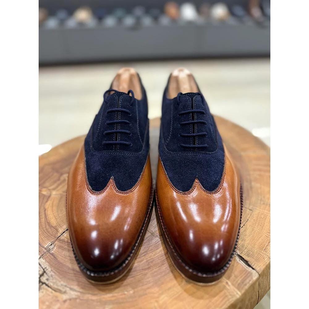 Spencer\'s Two-Tone Brown and Navy Leather Wingtip Oxfords Two-tone Navy Suede & Tan Leather Oxford Shoes – Wingtip  main image 2