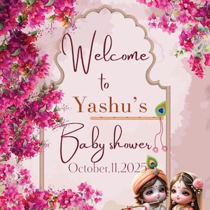 Placa de boas-vindas Krishna Radha | Placa de boas-vindas para chá de bebê indiano