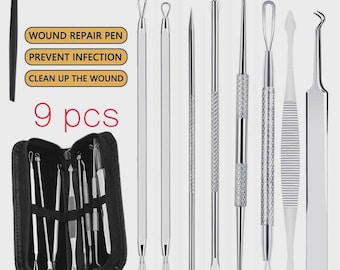9 PCS Blackhead Remover Tools with Tweezers, 16-Heads Professional Acne Zit Extraction Kit, Pimple Popper Tool Kit, Steel Skincare Tools