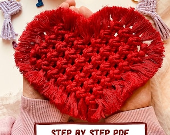 DIY macrame pattern heart coaster.Beginner friendly.Macrame DIY tutorial.Step-by-step Digital tutorial.Knots Guide.