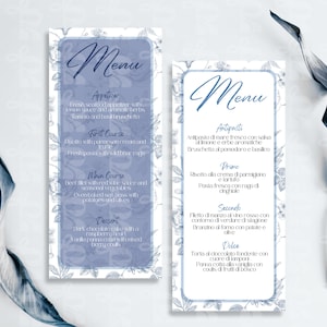 Elegant Navy Floral Wedding Menu - Editable Template | Menù Matrimonio Floreale Blu Personalizzabile per Cerimonia & Ricevimento