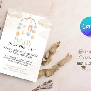 Boy or Girl? Pink, Blue & Beige Baby Shower Invitation - Gender Reveal - Instant Download-Invito Baby Shower Rosa, Azzurro e Beige - Festa G