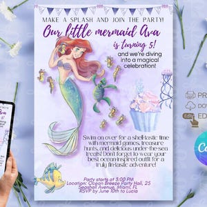 Customizable Mermaid Birthday Invitation - Invito Compleanno Personalizzabile Sirenetta Tema Mare