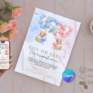 Boy or Girl? Pink, Blue & Beige Baby Shower Invitation - Gender Reveal - Instant Download-Invito Baby Shower Rosa, Azzurro e Beige - Festa G
