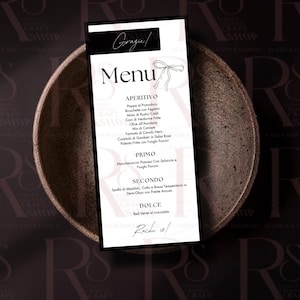 Minimalist Elegant Menu Black & White Customizable for Weddings Birthdays e Events Menù Elegante Minimalista Bianco e Nero