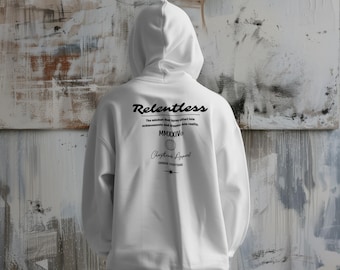 Relentless Hoodie Minimal Typography Unisex Hooded Sweatshirt, Motivational Quote Hoodie, Cozy Streetwear, Gift for Him/Her