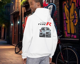 Sudadera con capucha gráfica del Civic Type R / Ilustración frontal del coche / Sudadera con capucha de estilo urbano automotriz