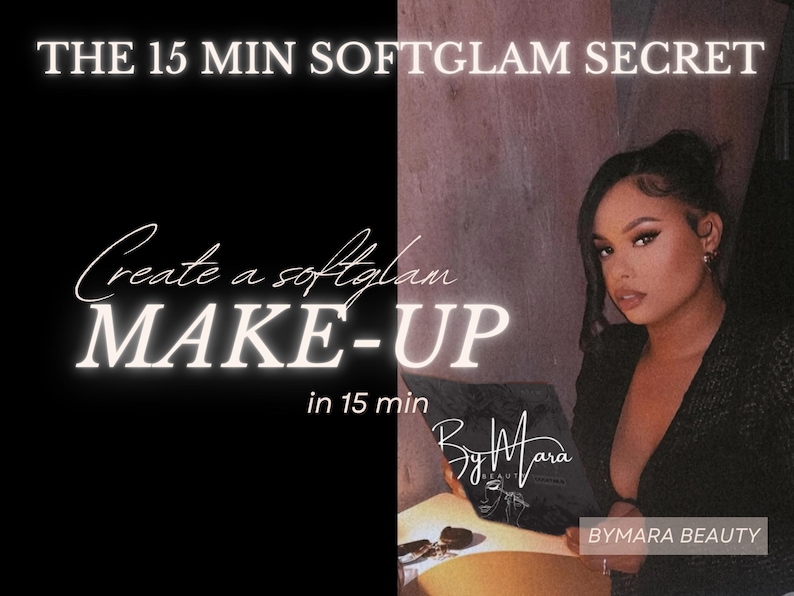 May include: Promotional image for BYMARA BEAUTY. The image features a woman and text. The text reads "THE 15 MIN SOFTGLAM SECRET" and "Create a softglam MAKE-UP in 15 min". The BYMARA BEAUTY logo is also visible.
