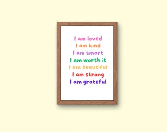 poster per la cameretta dei bambini, poster per bambini, poster di affermazione, post di apprendimento colorato adatto ai bambini