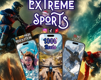 Pacchetto di oltre 1000 video di sport estremi in 4K, clip d'azione / filmati virali di BMX, skateboard, snowboard per Instagram, YouTube, shorts, TikTok