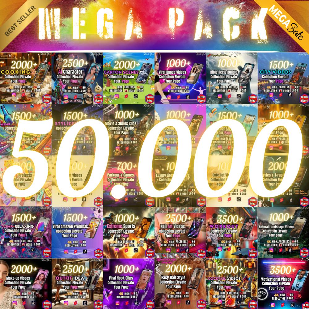 50,000 Videos Bundle: Satisfying, Gaming, Luxury, Animated AI, Motivational, Funny, Cocktails, Gym Instagram Reels, YouTube Shorts, TikTok