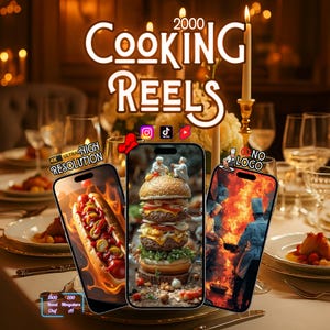 Más de 2000 videos de cocina sin rostro, chefs con IA en miniatura en 4K, clips de comida, recetas virales y de stock para Instagram, YouTube, TikTok