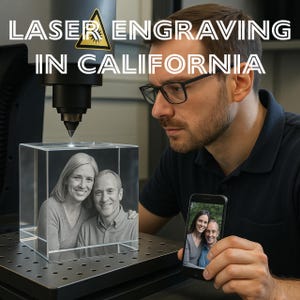 A technician carefully engraves a 3D crystal cube using advanced laser technology for precision detailing. The cube displays a lifelike portrait of an elderly couple, transformed from the photo shown on a smartphone.
The laser machine creates thousands of fine dots inside the glass to achieve depth and clarity. This process demonstrates how personal photos are converted into stunning 3D crystal. A perfect example of craftsmanship and technology blending to create meaningful personalized gifts.