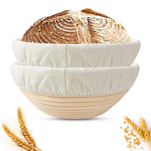Sourdough Bread Basket Set – 2-Pack 9-Inch Banneton Bread Proofing Baskets with Linen Liners – Natural Rattan Dough Bowls for Artisan Baking