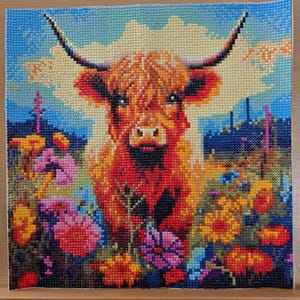 Finished Diamond Art Highland Cow/ Not Framed