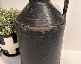 Antique H. P. Hood Metal Handled Milk Jug. Early 20th Century Rustic Primitive