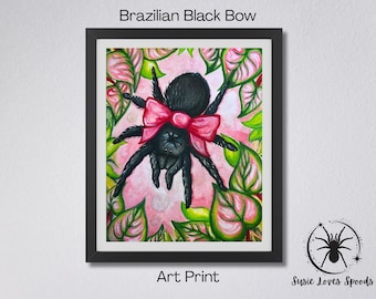 Brazilian Black Tarantula Art Print, Cute Spider with Bow