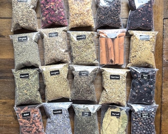 Herb Starter Kit for Witchcraft | 10/15/20 Beginner Herbs | Witch Ritual Kit | Metaphysical Spell Herbs | Labeled Pouches | Bulk Supplies