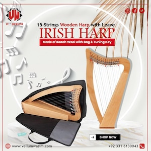 New 15 Strings Irish Harp, Celtic Irish Harp with Levers & Bag Made of Solid Beach Wood by VellumWasim .