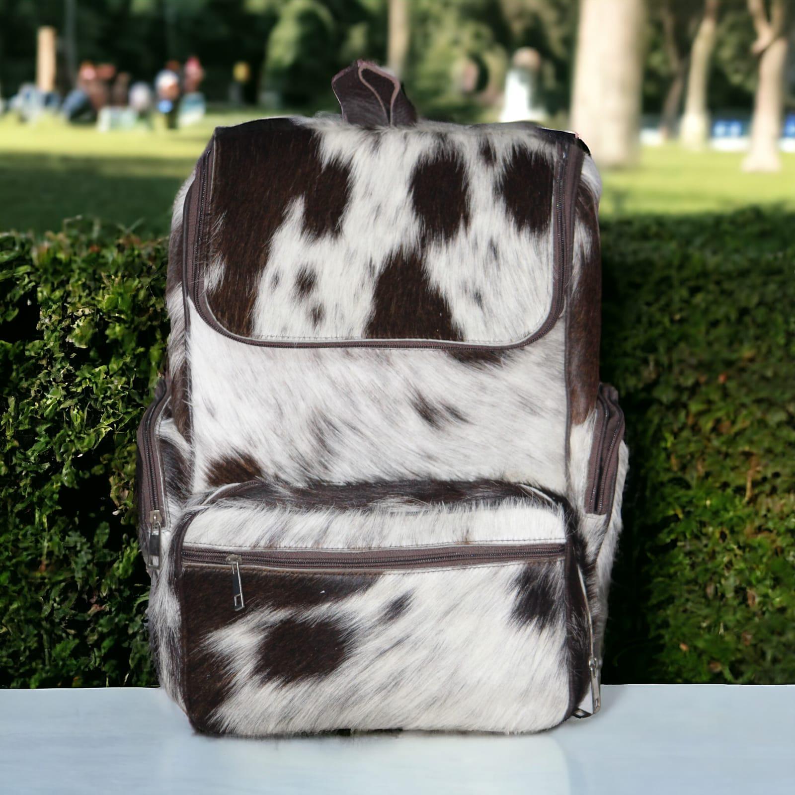 Cowhide Leather & Hair-On Hide Backpack in Tan and Cream 13X9” Cowhide Leather Backpack 14x13x7 in | Hair-On Hide – Hides  main image 2