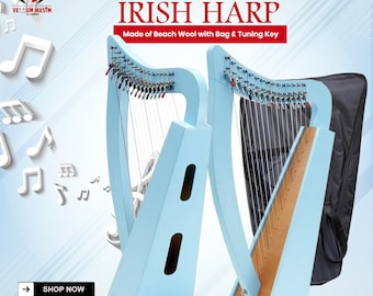 15 String Irish Harp: Celtic Lever Harp with Bag