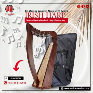 New 15 Strings Irish Harp, Celtic Irish Harp with Levers & Bag Made of Solid Beach Wood by VellumWasim .