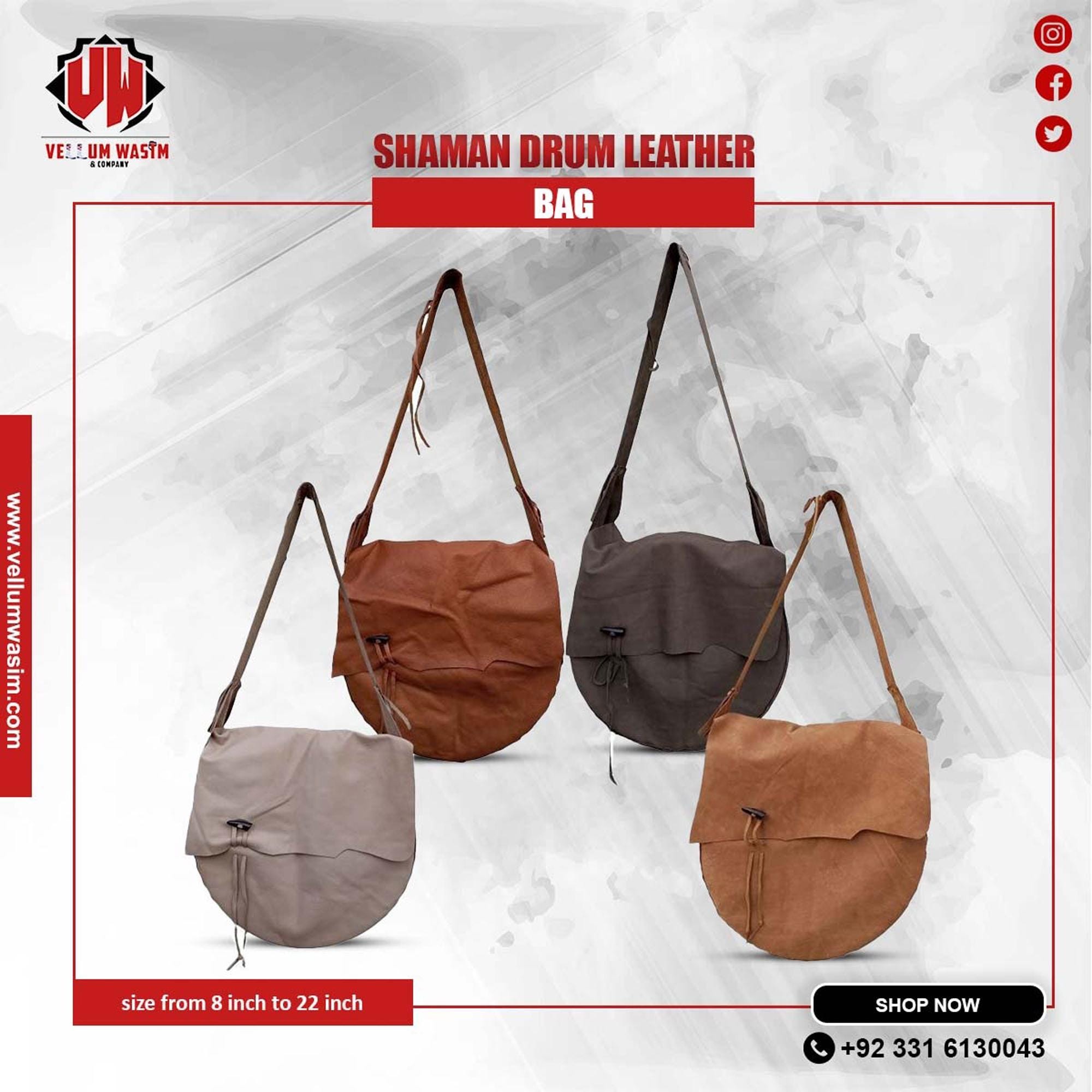 Sac de batterie chaman en cuir véritable : style sac à dos (12 à 24 pouces)