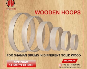 May include: Set of six wooden hoops for shaman drums, ranging in size from 12 to 20 inches in diameter. The hoops are made of solid wood and are ideal for creating a variety of sounds.