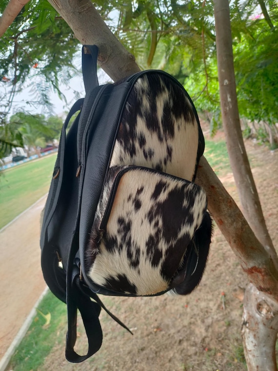 Handmade Cowhide Leather Backpack: Natural Hair-on Hide 