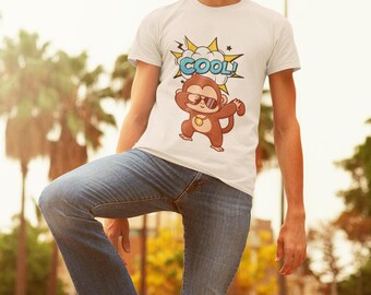 Cool with Sunglasses Monkey T-Shirt | Funny Cartoon Monkey Shirt, Unique Graphic Tee, Cute Animal Tee Gift for Men Women, VKParadise Design