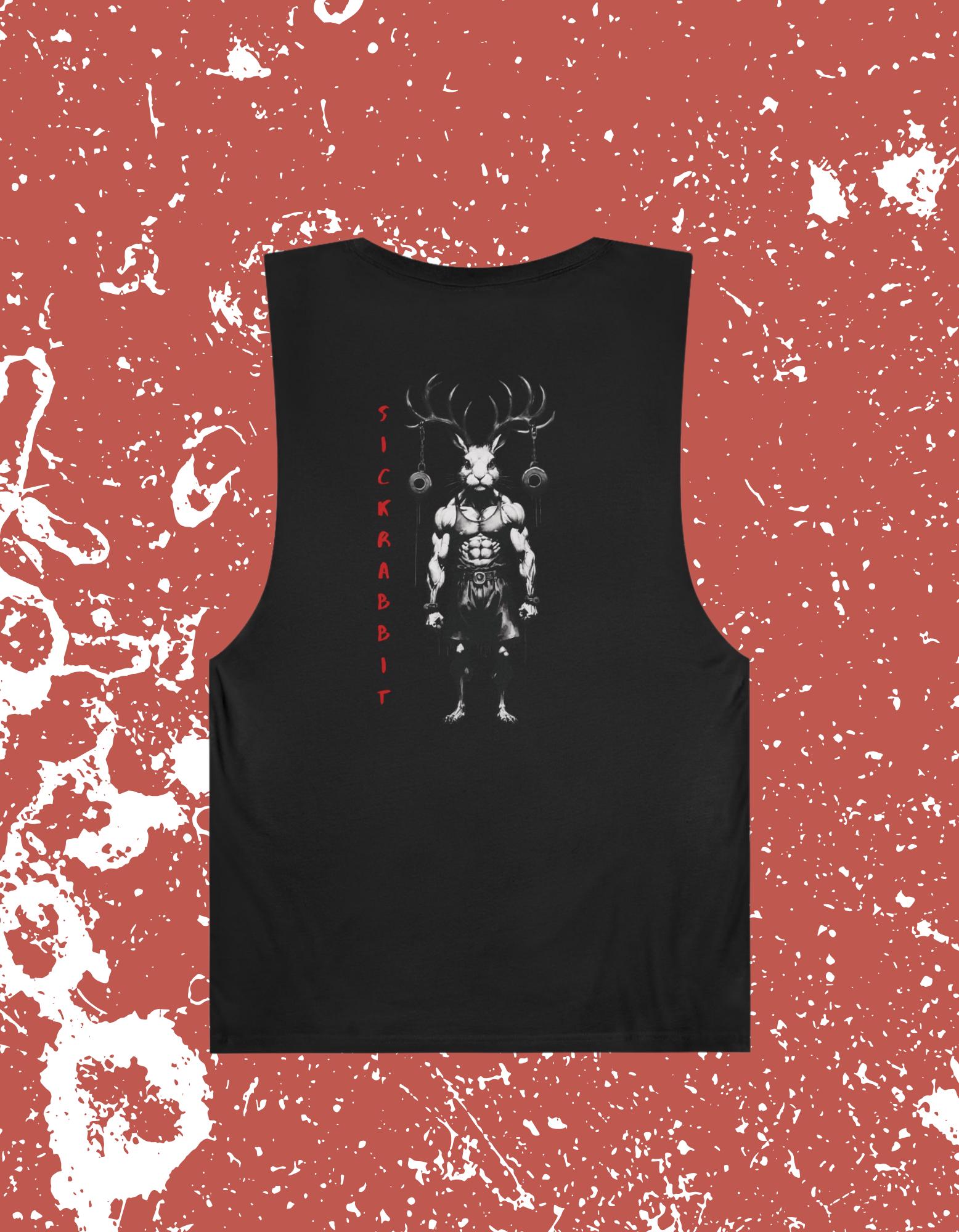 SICKRABBIT | Edgy Gym Tank Top | Sleeveless Muscle Shirt | Streetwear Workout Gear | Dark Fantasy Rabbit Demon Design