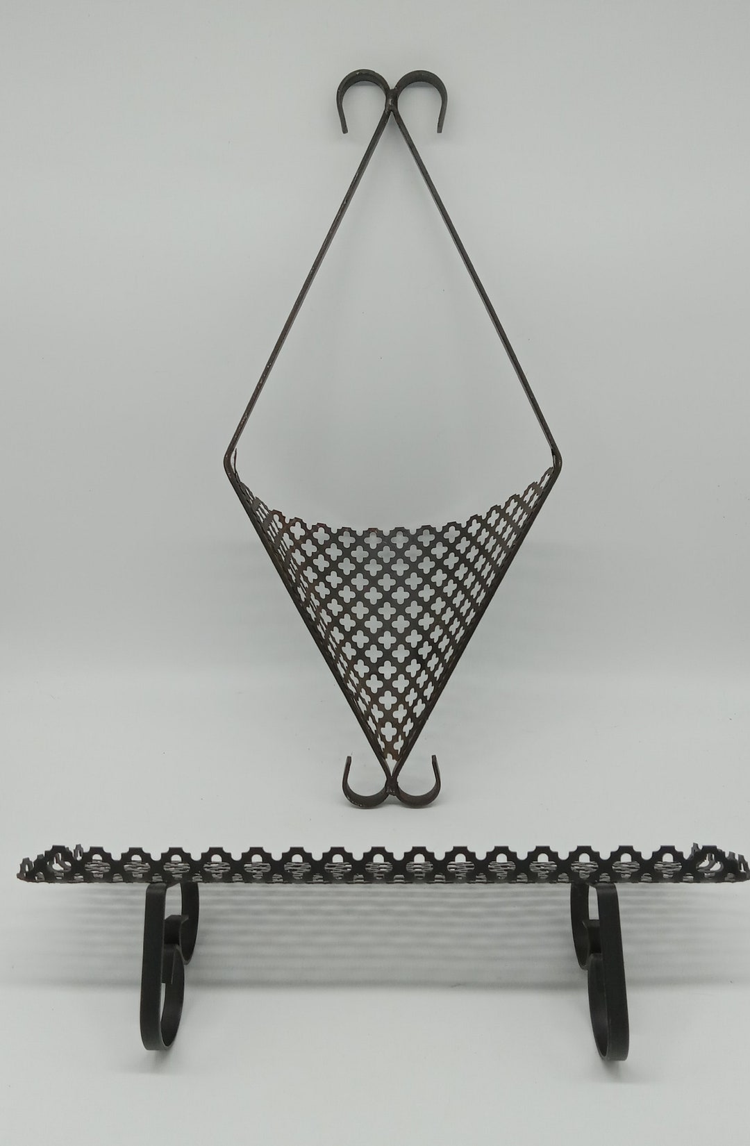 Metal Mesh Black Vintage Wall Basket & Shelf midcentury Etsy