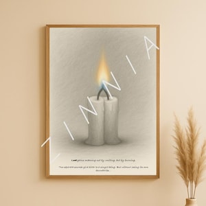 Zwillingsflamme Kerze Zeichnung – Minimalistisches Bleistift Liebes Poster – Digital Download Romantischer Kunstdruck