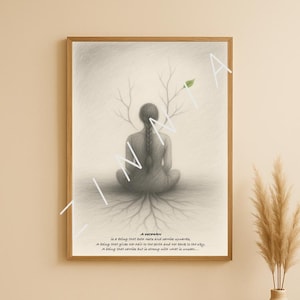 Verwurzelte Frau Art – Natur & Wachstum Bleistift Zeichnung – Digital Download Mindfulness Poster