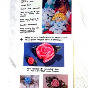 May include: A Quick Crafter Junior Tool package for making rosettes, leaves, baby bows, and ringlets. The package includes instructions for open and closed rosettes, with sizes ranging from 1/4" to 3/4" high. The package also includes a photo-filled project book.