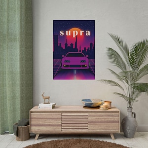 Toyota Supra City Vertical Rolled Posters, Supra, JDM, Car Lover, Cool, Bright, Retro, Vibrant Wall Hanging, Home Decor, Car Enthusiast