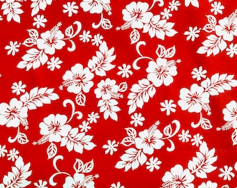 Red Classic Hawaiian Print Fabric 100% Cotton sold by the yard   (Yardage Available)