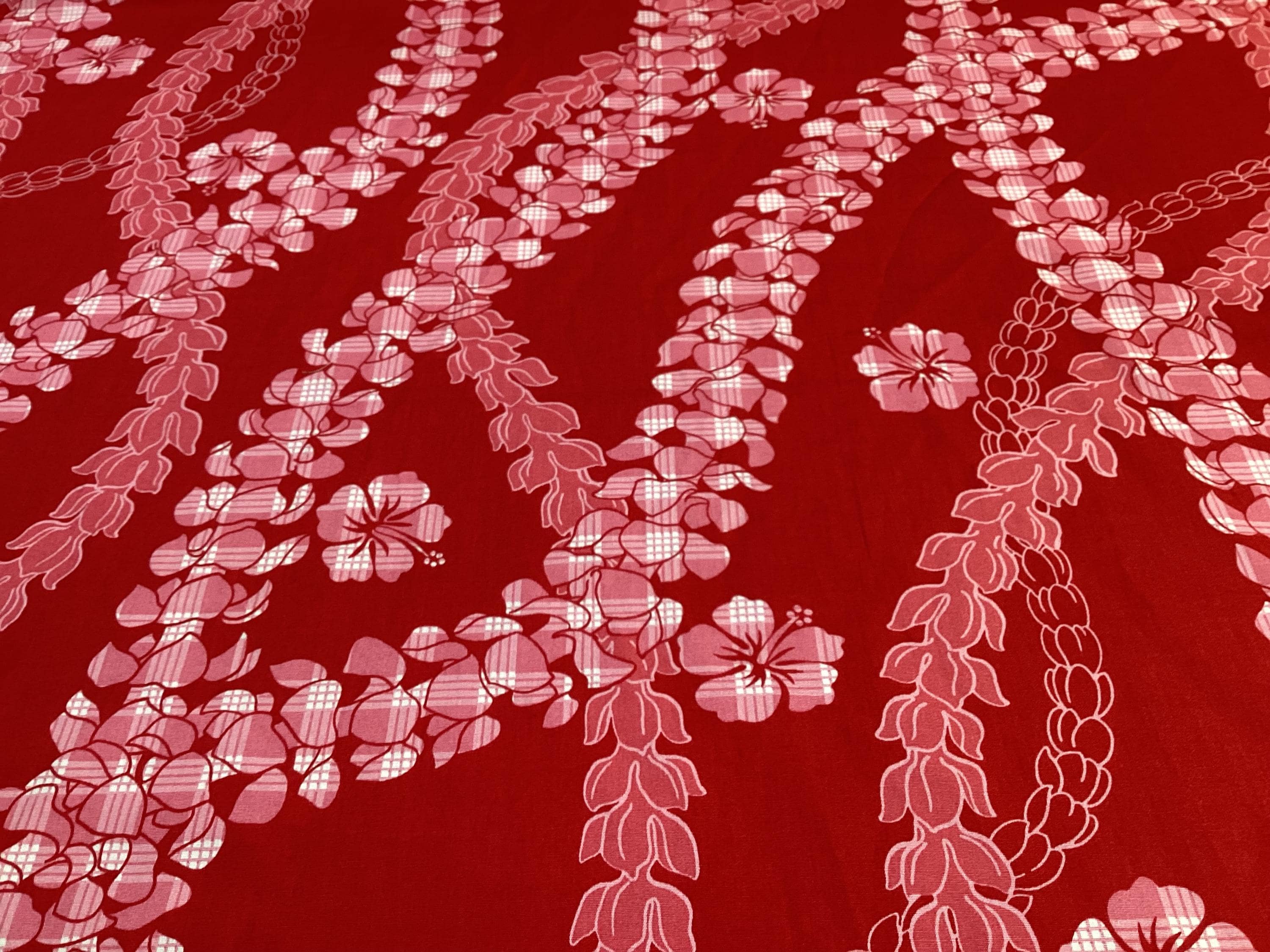 Red Palaka With Tropical Leis Hawaiian Print Fabric 100% Cotton Sold by ...