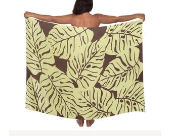 Acquista 5, ricevi uno GRATIS! Pareo leggero con stampa di foglie di Monstera e banana su French Roast, con motivo a grandi foglie, stampa hawaiana, lava lava, 100% rayon, copricostume