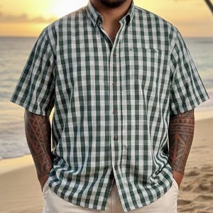 MEN’S Double Collared Buttoned Front Hawaiian Palaka Shirt Custom made at time of Purchase. Pick Your Color and Size