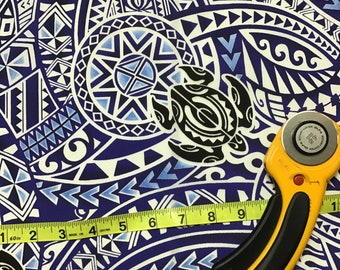Royal Blue Honu Tribal Hawaiian Print in Poly-cotton