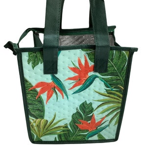Small Insulated Hot or Cold Reuseable Hawaiian Print Bag Bird of Paradise Flowers