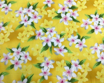 Yellow Plumeria Tropical  100% Cotton Hawaiian Print Fabrics Sold by the Yard
